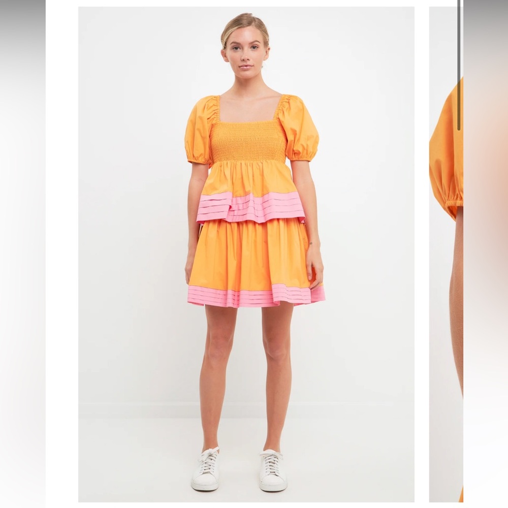 English Factory COLORBLOCK SMOCKED TIERED MINI DRESS